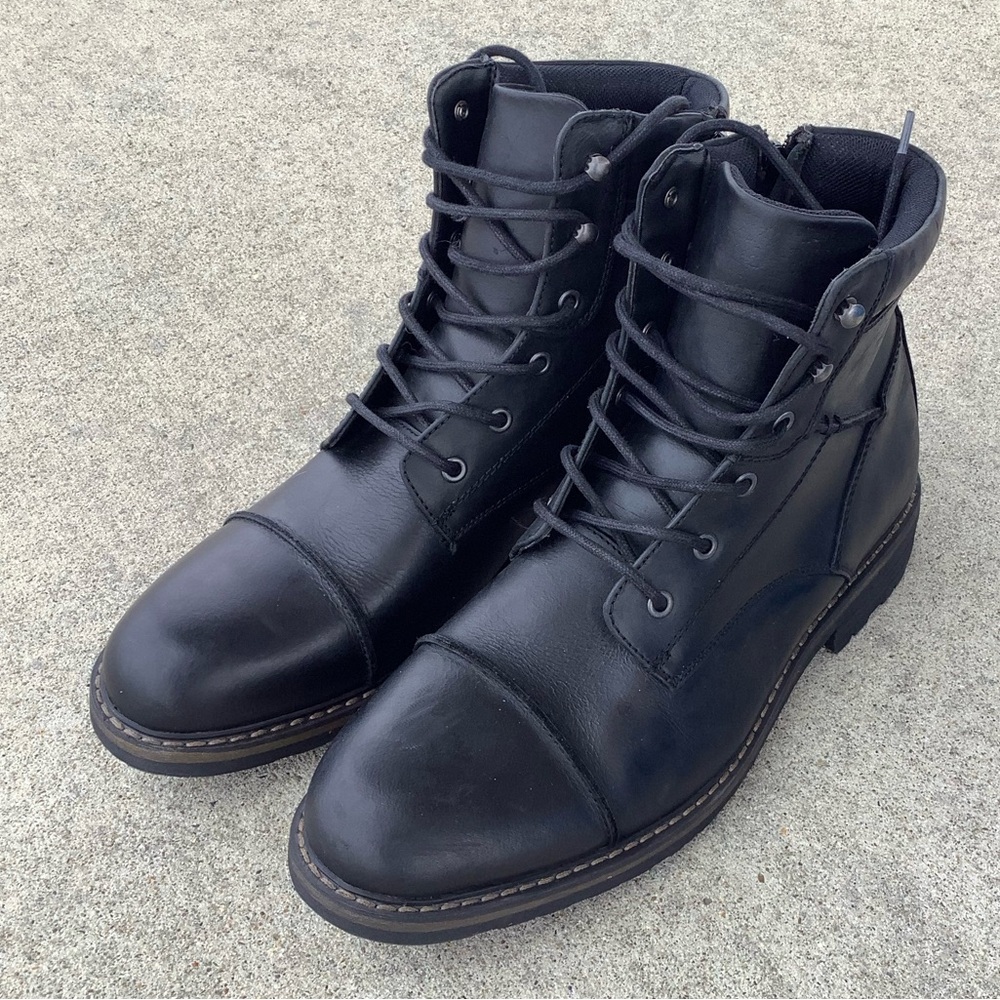 The Rail Black Leather Side Zip Lace Up Mens Boots Biker Combat Grunge, EU 44 - Picture 2 of 8